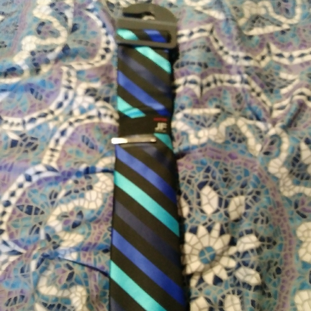 Man's Blue, Black, and Teal Necktie
